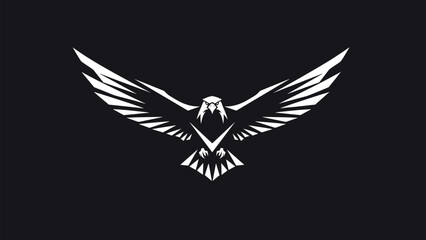 Fototapeta premium Powerful white eagle silhouette with spread wings on a black background representing freedom strength leadership and noble character.