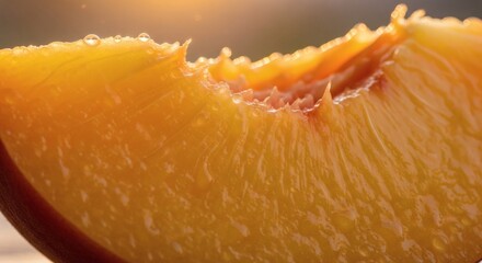 Juicy Peach Slice with Dew Drops and Fuzzy Texture