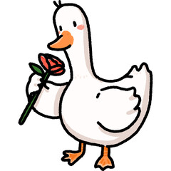 Cartoon Cute Duck Smelling A Rose Flower