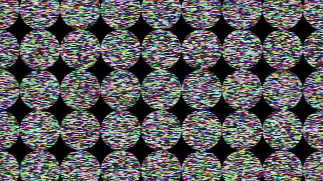 Abstract yellow and black camouflage circles grid, static noise glitch animation loop