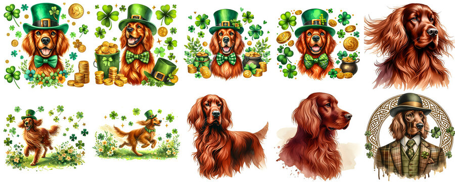 St. Patrick's Day Irish Setter Clipart Set