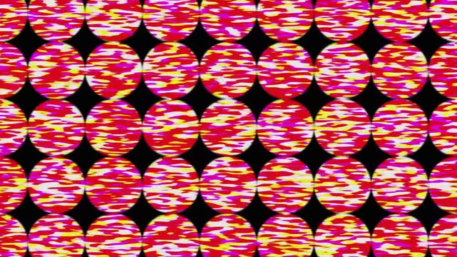 Abstract red and pink camouflage circles grid, static noise glitch animation loop