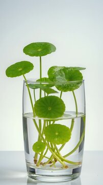 Centella asiatica leaves in water glass for skincare formulation
