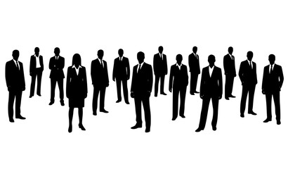 Business people silhouettes vector set of standing men and women isolated in black on white background