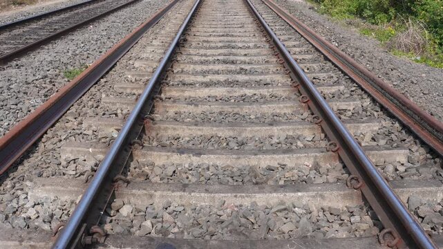 Railway Tracks Stretching into Distance for Train Transport