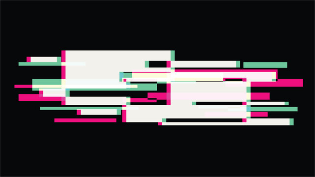 Broken Glitch Signal with Color Leak in Cyan and Pink on black Background