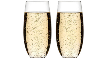 Two Champagne Flutes With Golden Bubbles On Black Background