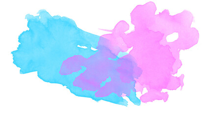 Colorful watercolor splash with blue and pink hues blending together