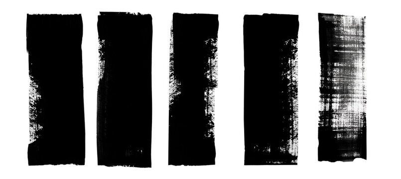 Set of  grunge vertical rolled ink stamp textures with brayer. Letter press vintage rough  rectangle shape.. Linocut irregular relief printing  illustration isolated on transparent background
