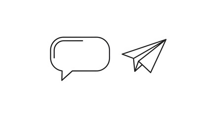 Chat and Send Message Icons &ndash; Speech Bubble and Paper Airplane. A clean, minimalist black outline icon set featuring two classic communication symbols: a rounded speech bubble