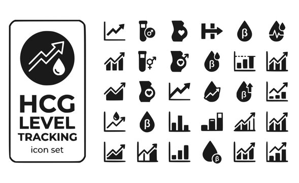 HCG Level Tracking HCG-Graph Hormone-Levels Pregnancy-Hormone HCG-Rise Beta-HCG HCG-Tracking Vector Icon Set - HCG Tracking