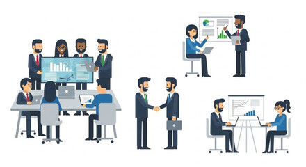 Business People Teamwork and Professional Collaboration Flat Vector Illustration