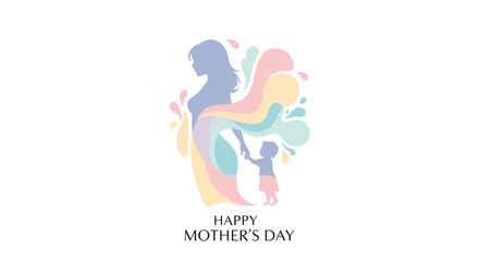 Fototapeta premium Vibrant silhouette: mother and child enveloped by colorful abstract shapes proclaiming Happy Mother's Day symbolizing nurturing love and joy, Generative AI.