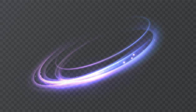 A glowing blue-purple neon ring with smooth motion trails on a dark background. An abstract energy platform effect for science fiction interfaces, HUD elements, game interfaces, and digital overlays.