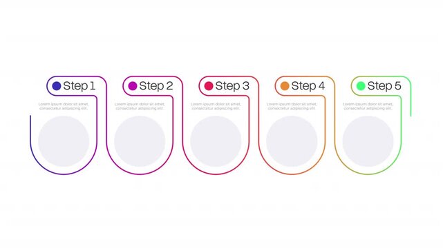 Fitness training infographic 5 steps template animation. Healthy activity. Sequence options HD video. Animated blank diagram visualization. Process layout empty design element. Motion graphics