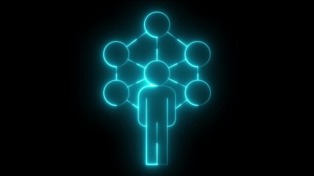 glowing neon share network icon animation on black background. abstract contacts concept. Digital networking concept, digital network, networking and person connection technology icons.