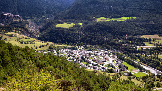 Village nestled in a mountain valley near Briancon, Provence-Alpes-Cote d&rsquo;Azur, France, Europe.