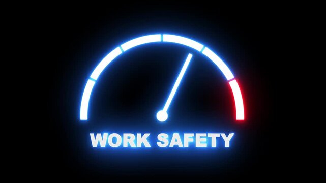 work safety level meter showing progress from beginner low red zone to expert high blue zone. work safety level speedometer gauge with low and high levels.