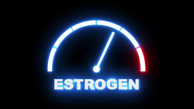 Estrogen level meter showing progress from beginner low blue zone to expert high redzone. Estrogen level speedometer gauge with low and high levels.