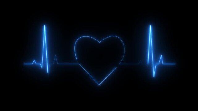 Abstract heart beats, cardiogram. Cardiology black background with red heart. Pulse of life line forming heart shape. Medical design with red heart