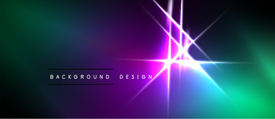 Obraz premium Abstract vibrant background. Gradient blends purple, green hues. Bright light rays intersect, creating dynamic visual effect. Text reads background design.