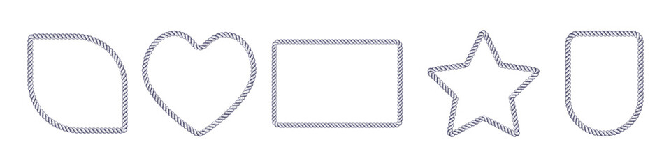 Rope brush frame borders in square and round shape vector illustration set. Nautical vector design with braided rope patterns, perfect for marine-themed decorations and vintage sailor graphics. © Konstantin