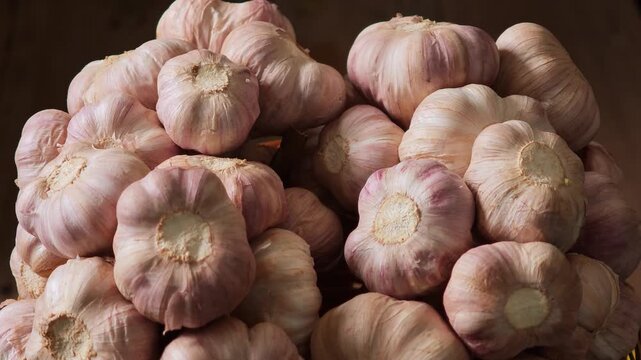 Fresh garlic in a basket.
