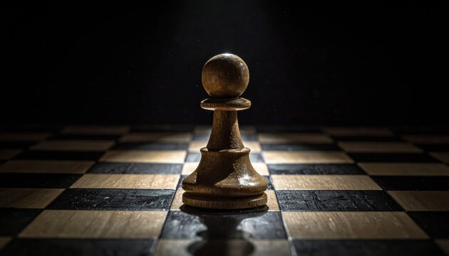 Lonely Wooden Chess Pawn Under a Dramatic Spotlight