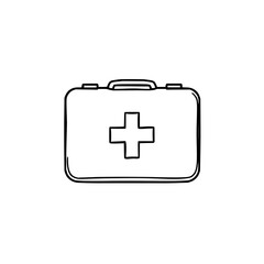 Obraz premium Minimalist first aid kit pictogram in bold lines, medical emergency icon set on white background for healthcare branding and emergency signage design