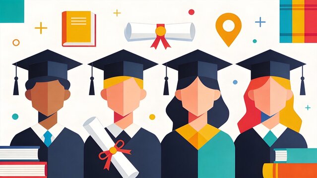 Happy Diverse Graduates in Caps and Gowns Holding Diplomas