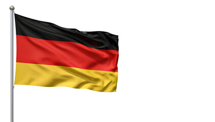Obraz premium German Flag in the Breeze: The German flag, a symbol of national identity, billows gently in the breeze. Its bold tricolor design represents unity and heritage. The flag is displayed against the sky.
