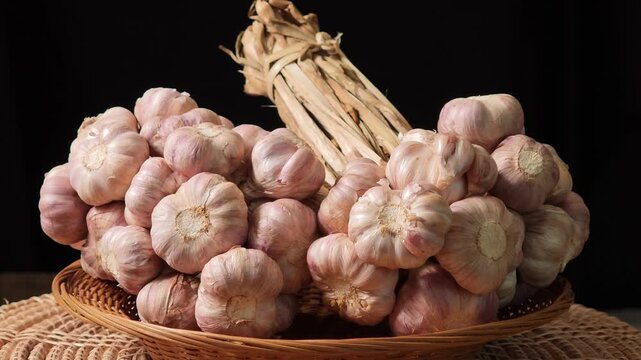 Fresh garlic on a black background.