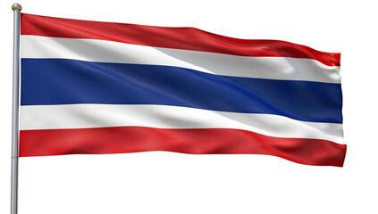 Obraz premium Thai Flag in the Breeze: The vibrant red, white, and blue stripes of the Thai flag ripple gracefully in the wind, symbolizing national pride.