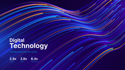 Naklejka na ściany i meble Abstract AI Data Stream Architecture with Neural Connections. Big Data Fintech Technology Backdrop for Corporate Innovation and Digital Transformation. Modern Tech Presentation Vector Illustration.