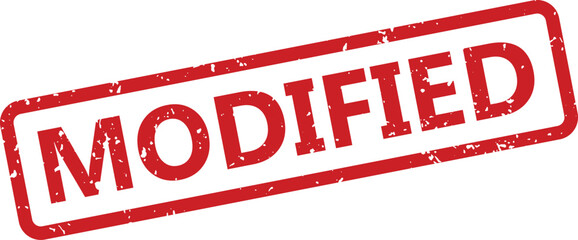 A prominent red textured rubber stamp with the word MODIFIED presented diagonally on a clean white surface