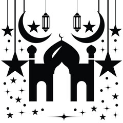 Obraz premium Islamic Ramadan Lantern Light with Crescent Moon and Star Decorative Background