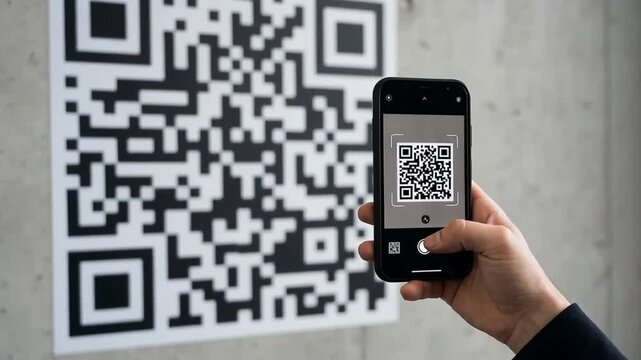 Man scanning multiple qr codes with a smartphone. Woman using mobile phone to read barcode for digital access and information.