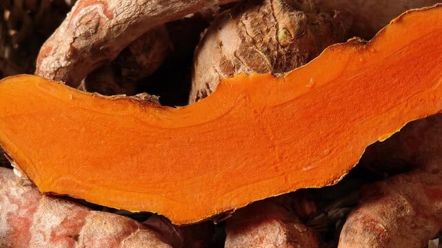 Close-up of sliced ​​fresh turmeric.