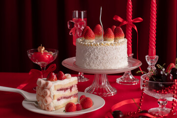 Strawberry shortcake with fresh strawberry. Theme Valentine