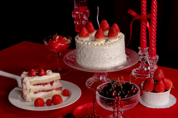 Strawberry shortcake with fresh strawberry. Theme Valentine
