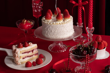 Strawberry shortcake with fresh strawberry. Theme Valentine