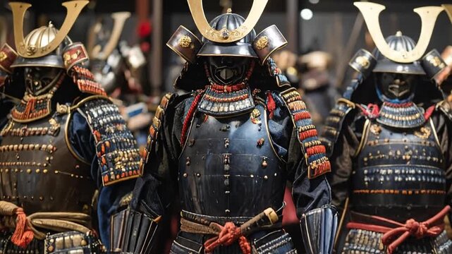 Detailed view of traditional Japanese samurai armor, showcasing intricate craftsmanship and historical significance.