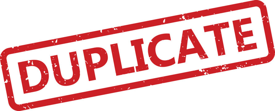 A striking red duplicate grunge rubber stamp prominently placed on a pristine white backdrop