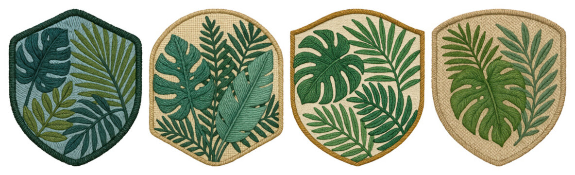 PNG Tropical leaf embroidered patches on transparent background