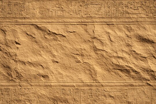 Ancient Egyptian Hieroglyphs Carved in Textured Sandstone Wall Background