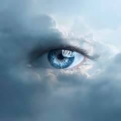 eye reflecting moving clouds, passage of thoughts concept