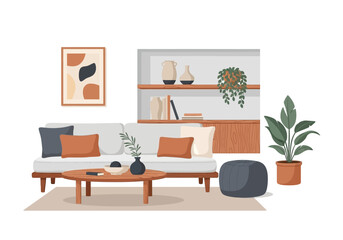 Fototapeta premium Modern Living Room Scene with Sofa and Decor.