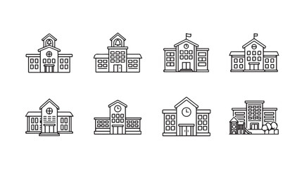 Fototapeta premium Collection of School Building Icons, Outline Style, Minimalist Design