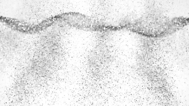 Glitter falling vertically, then forming wavy lines, and finally dispersing, abstract dynamic background.