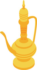 Naklejka premium Golden jug, resembling an aladin lamp, evoking magic, wealth, and oriental tales in a detailed isometric view